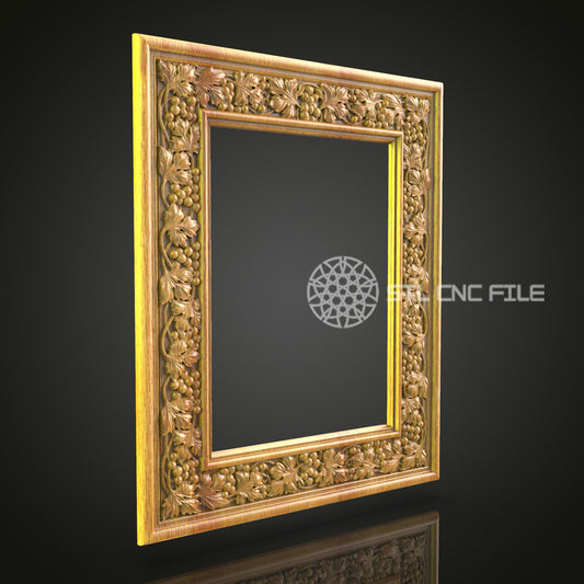 Botanical Square Mirror Frame STL File, Luxurious Floral CNC Router Artwork