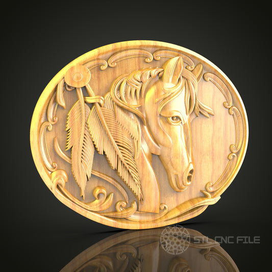 Elegant Horse - Oval 3D CNC Engraved Wood Panel, Equestrian Wall Art, Artcam Aspire STL Model for CNC Router, Horse Lover Decor