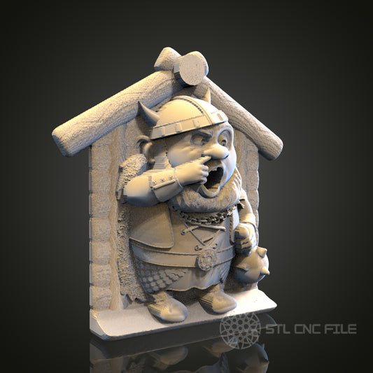 Viking Surprise - Humorous 3D CNC Engraved Wood Panel, Artcam Aspire STL Model for CNC Router, Whimsical Viking Decor