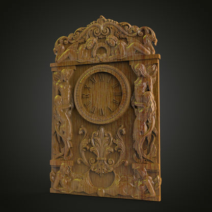Baroque Mermaid Clock STL Model - CNC Engraving Files for Ornate Watch, Wood Art Artcam Aspire