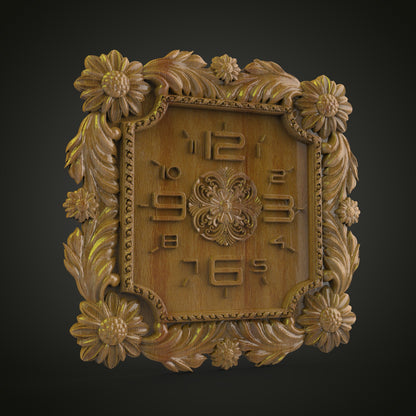 Floral Elegance Clock STL Model for CNC Engraving - Artcam Aspire Files for Botanical Timepiece, Wood Art Wall Decor