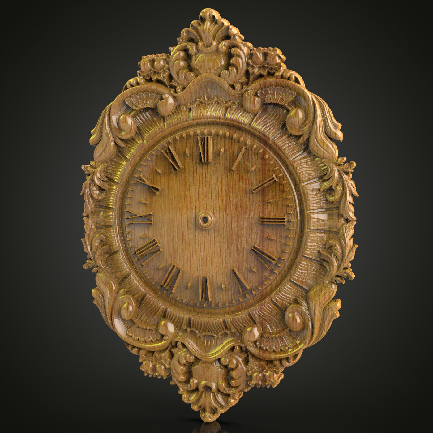 Baroque Style Wall Clock, STL Model, CNC Engravable, Artcam & Aspire Compatible, Elegant Wood Decoration