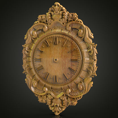 Baroque Style Wall Clock, STL Model, CNC Engravable, Artcam & Aspire Compatible, Elegant Wood Decoration