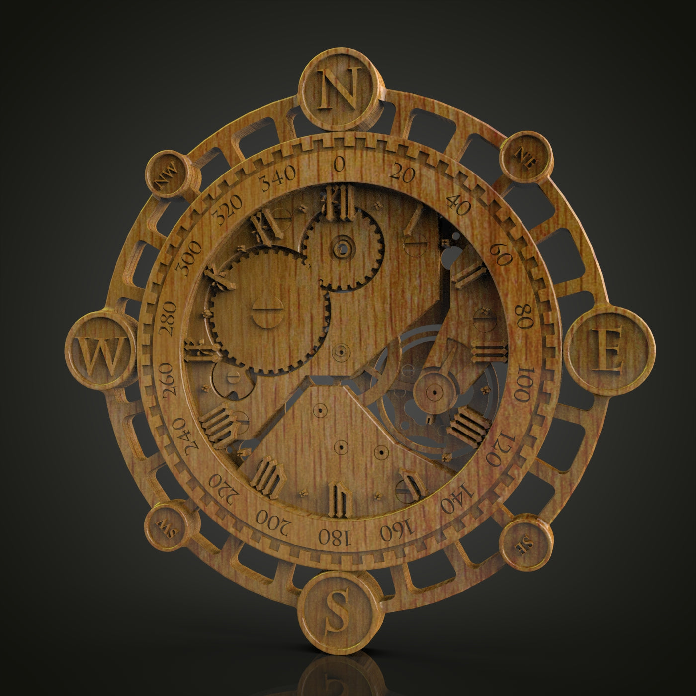 Maritime Compass Clock, STL Model, CNC Router Engraving File for Nautical Wall Art, Artcam Aspire Compatible, Wood Engraving