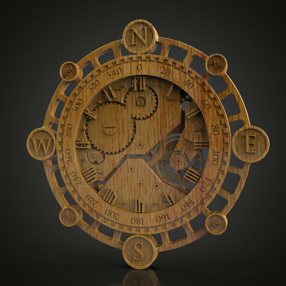 Maritime Compass Clock, STL Model, CNC Router Engraving File for Nautical Wall Art, Artcam Aspire Compatible, Wood Engraving
