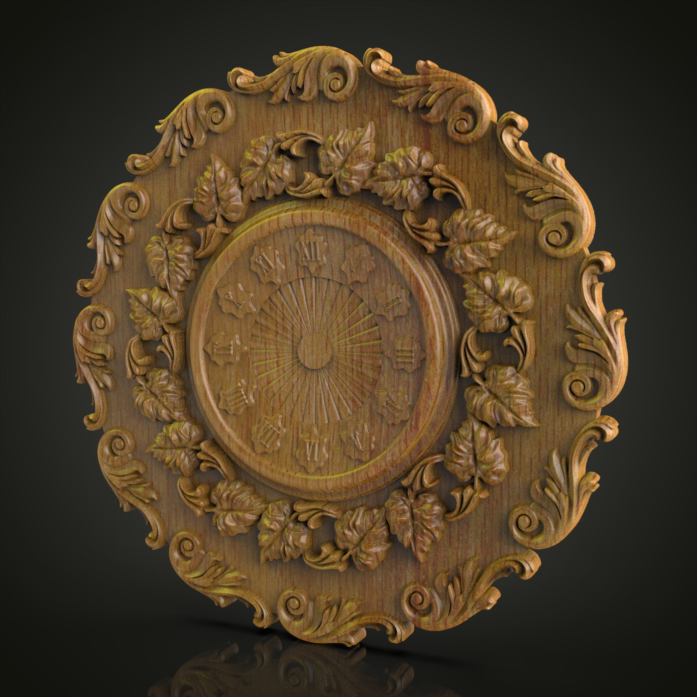 Baroque Floral Clock STL Model - Complex CNC Engraving Files for Classic Wall Decor, Wood Art Aspire Artcam