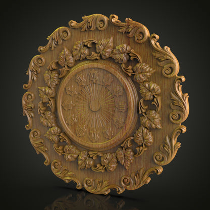 Baroque Floral Clock STL Model - Complex CNC Engraving Files for Classic Wall Decor, Wood Art Aspire Artcam