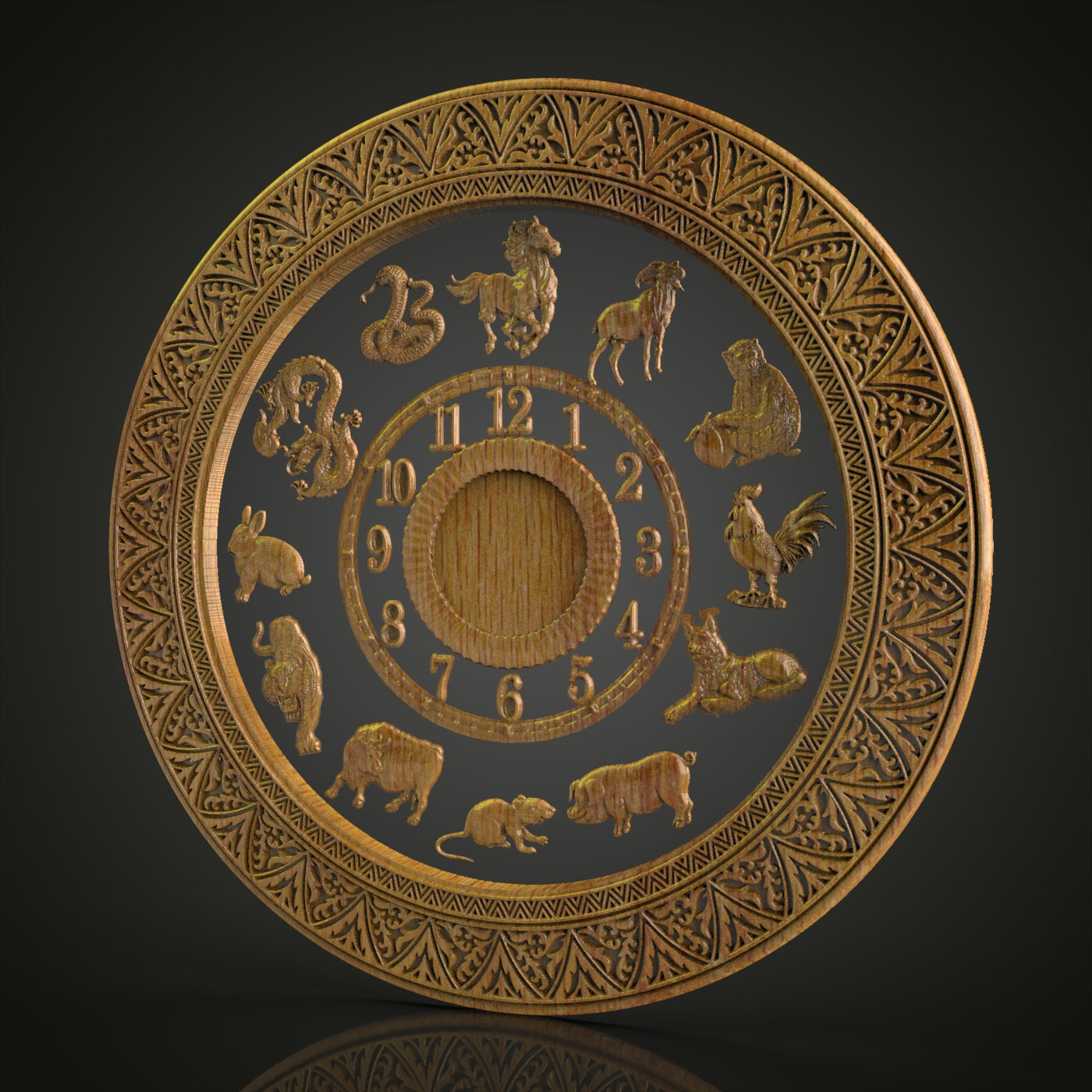 Zodiac Animals Clock STL Model - CNC Router Engraving Files for Astrological Wall Art, Artcam Aspire Compatible