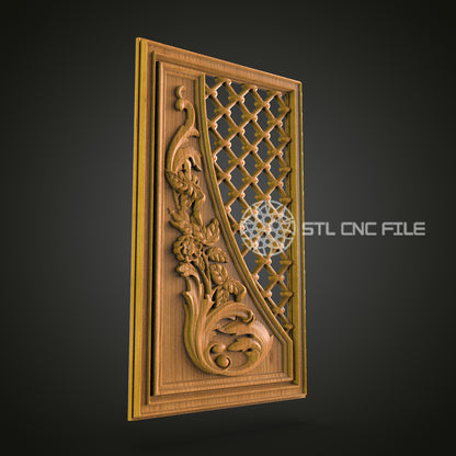Elegant Floral and Lattice Panel STL File for CNC Router - Refined Wood Carving Design for Home and Garden Decor