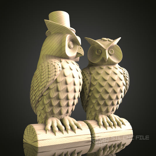 Victorian Dressed Owls 3D Model STL File, Quirky Owl Couple for CNC Router – Compatible with Artcam, Aspire