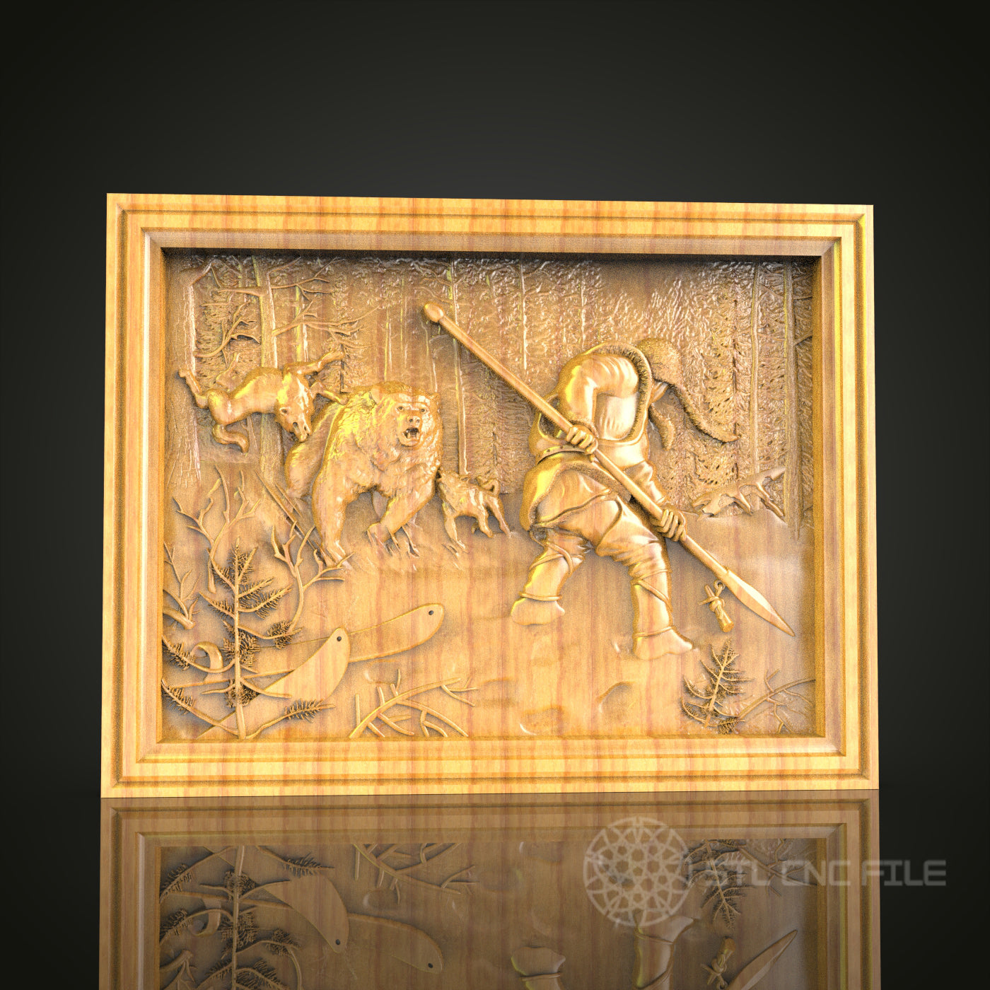 Hunter in the Wild - 3D CNC Engraved Wall Art, Wood Wall Decor, Artcam Aspire STL Model for CNC Routers and 3D Printers