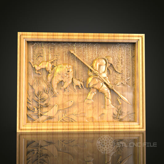 Hunter in the Wild - 3D CNC Engraved Wall Art, Wood Wall Decor, Artcam Aspire STL Model for CNC Routers and 3D Printers