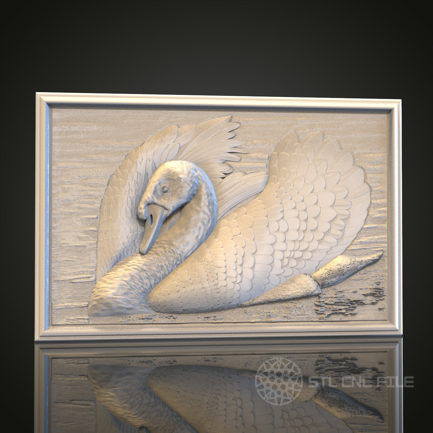 Elegant Swan 3D STL File, CNC and 3D Printer Model, Water Bird Art, Artcam Aspire, Lakeside Wall Decor