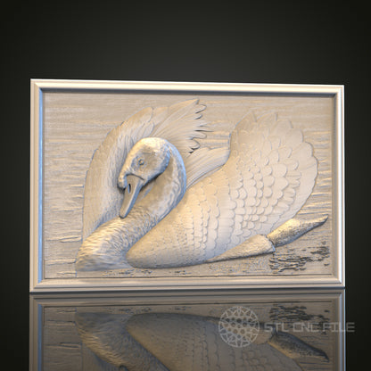 Elegant Swan 3D STL File, CNC and 3D Printer Model, Water Bird Art, Artcam Aspire, Lakeside Wall Decor