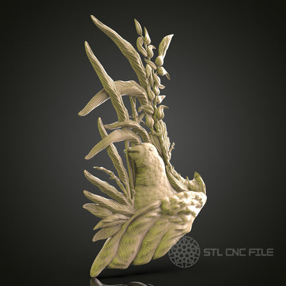 3D Printed Parrot in Floral Paradise - STL Model, CNC Router File, Artcam, Aspire, Wall Decor, Wood Art, CNC Files, 3D Printer Compatible