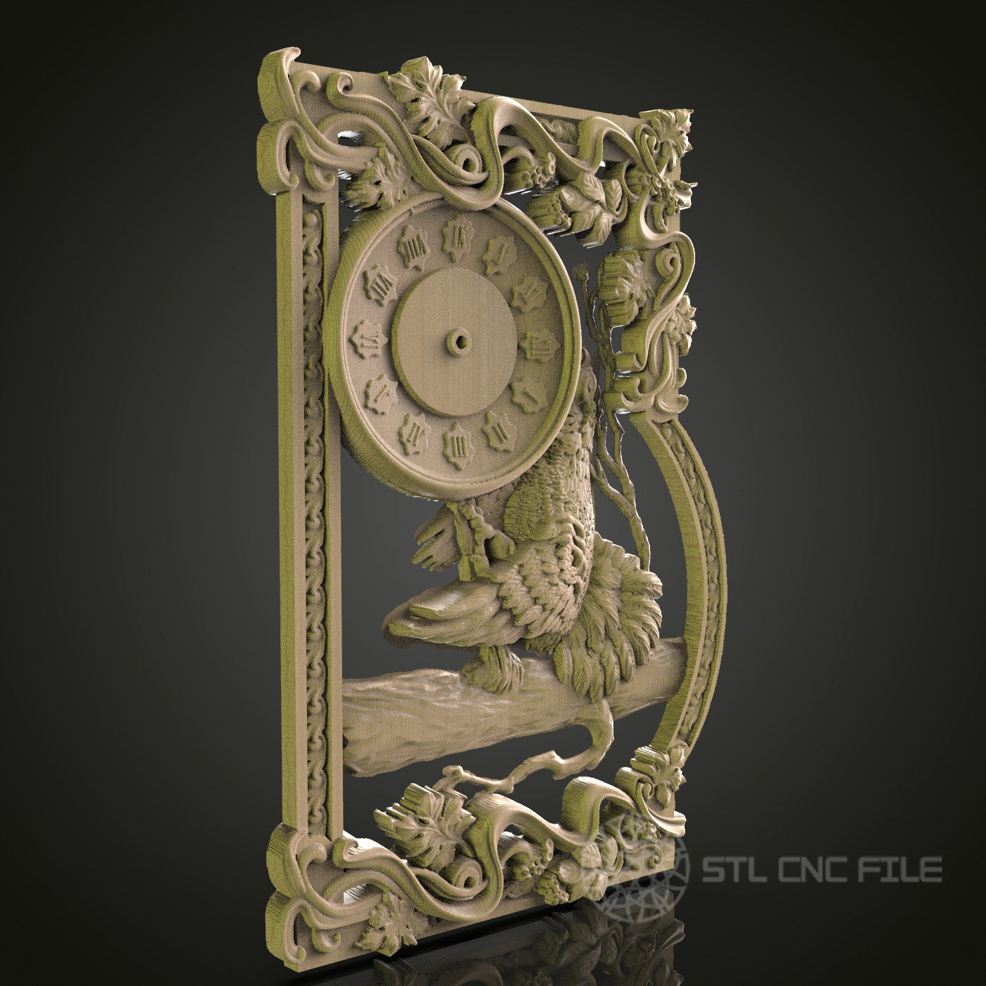 Elegant Bird Clock Wall Decor - STL Model for CNC Router, 3D Printer - Artcam, Aspire Compatible
