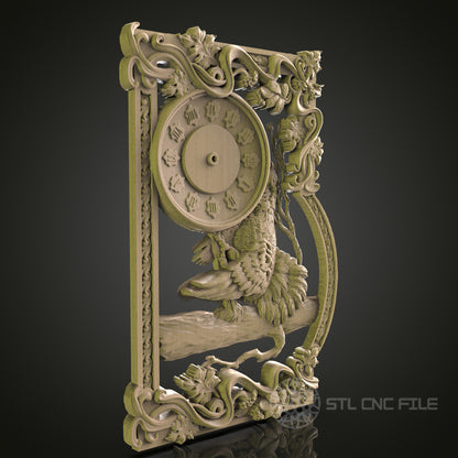Elegant Bird Clock Wall Decor - STL Model for CNC Router, 3D Printer - Artcam, Aspire Compatible