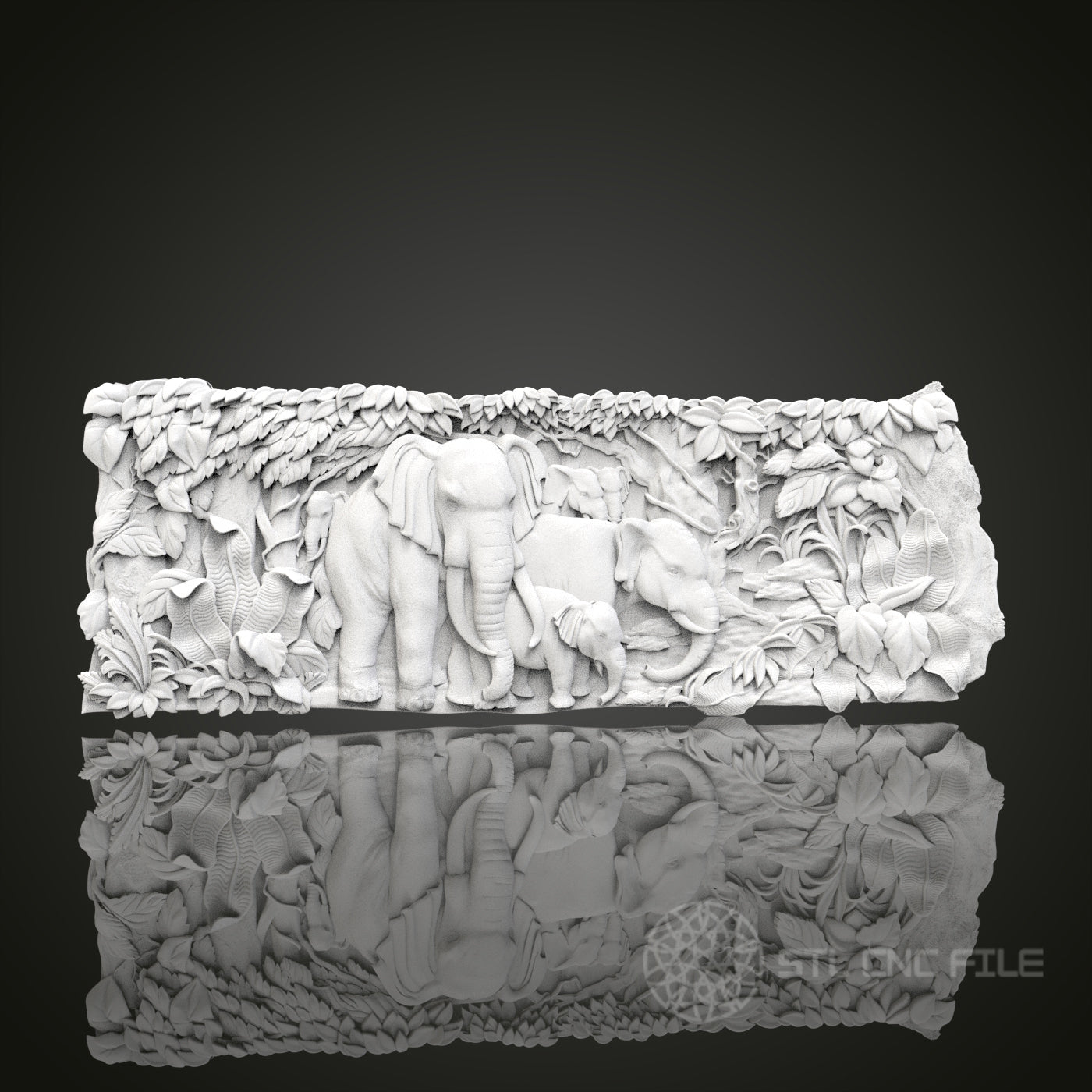 Elephant Family - 3D CNC Engraved Wood Panel, Artcam Aspire STL Model for CNC Router, Wildlife Art