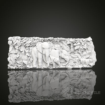 Elephant Family - 3D CNC Engraved Wood Panel, Artcam Aspire STL Model for CNC Router, Wildlife Art