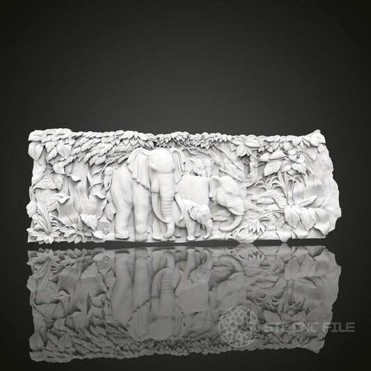 Elephant Family - 3D CNC Engraved Wood Panel, Artcam Aspire STL Model for CNC Router, Wildlife Art