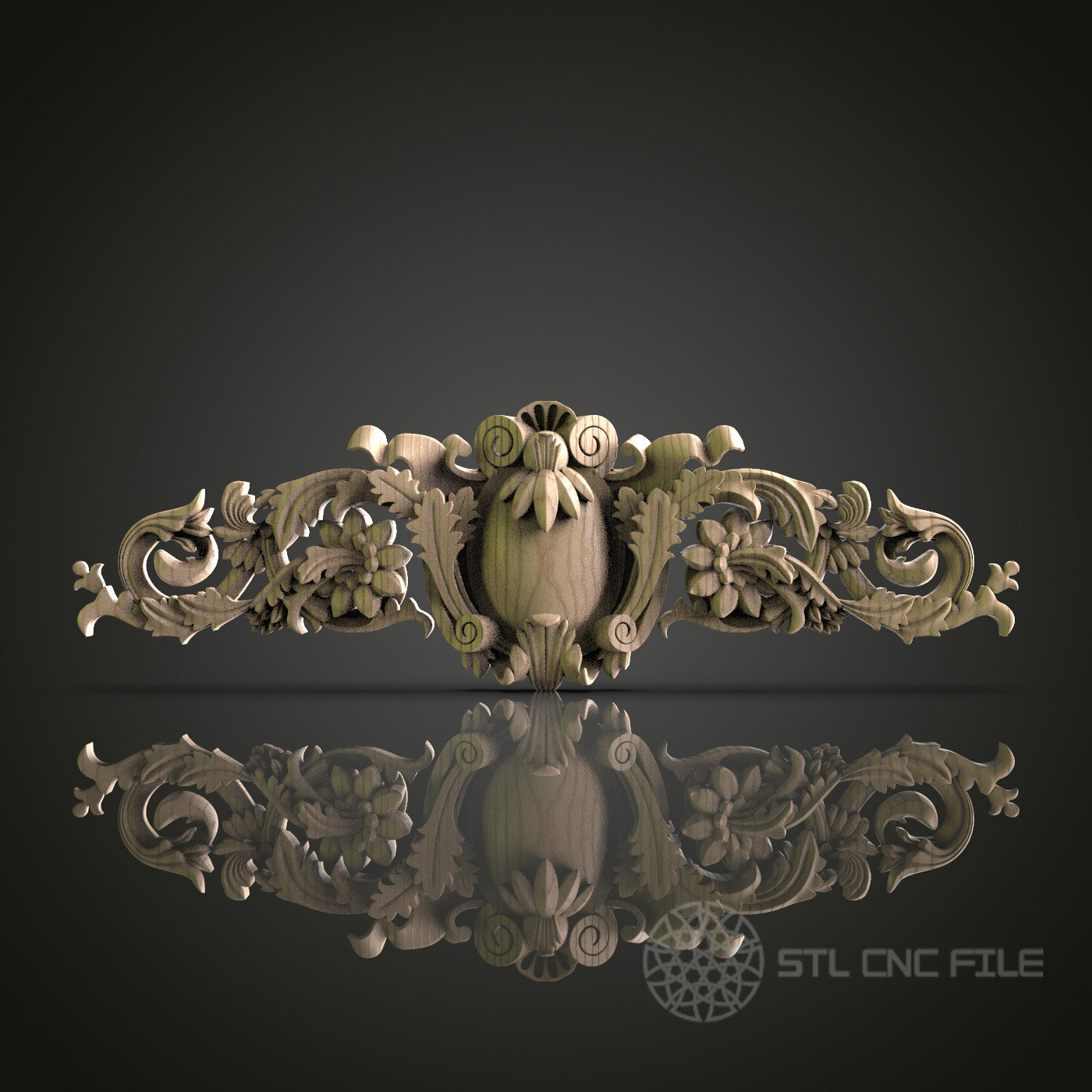 Ornate Floral Pediment for CNC and 3D Printing - STL File