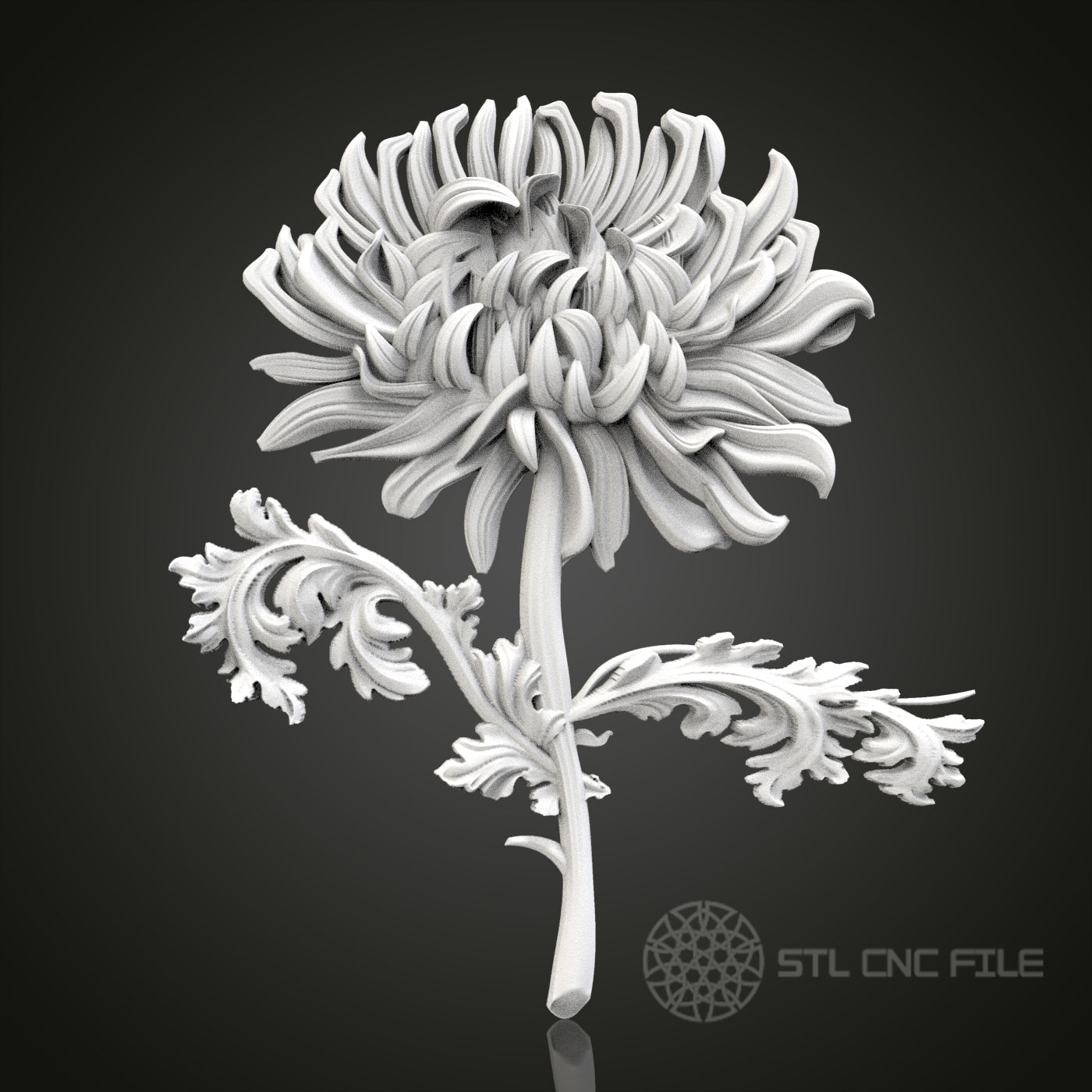 Chrysanthemum Grace - 3D CNC Engraved Wood Flower, Artcam Aspire STL Model for CNC Router, Elegant Botanical Art