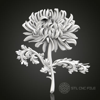 Chrysanthemum Grace - 3D CNC Engraved Wood Flower, Artcam Aspire STL Model for CNC Router, Elegant Botanical Art