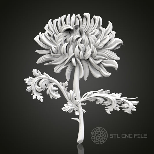 Chrysanthemum Grace - 3D CNC Engraved Wood Flower, Artcam Aspire STL Model for CNC Router, Elegant Botanical Art