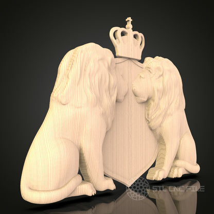 Regal Lions Crest 3D Model STL File, Royal Heraldic Emblem for CNC Router – Compatible with Artcam, Aspire