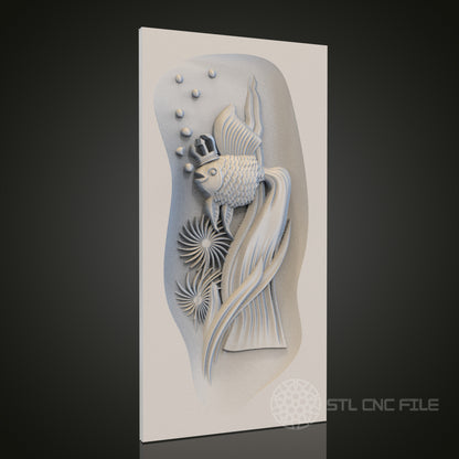 Aquatic Grace - Artistic Fish 3D CNC Engraved Wood Panel, Artcam Aspire STL Model for CNC Router, Marine Life Wall Art